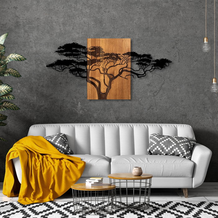 Wallity Acacia Tree - 329 Escultura de Pared de Madera y Metal en Negro y Nogal